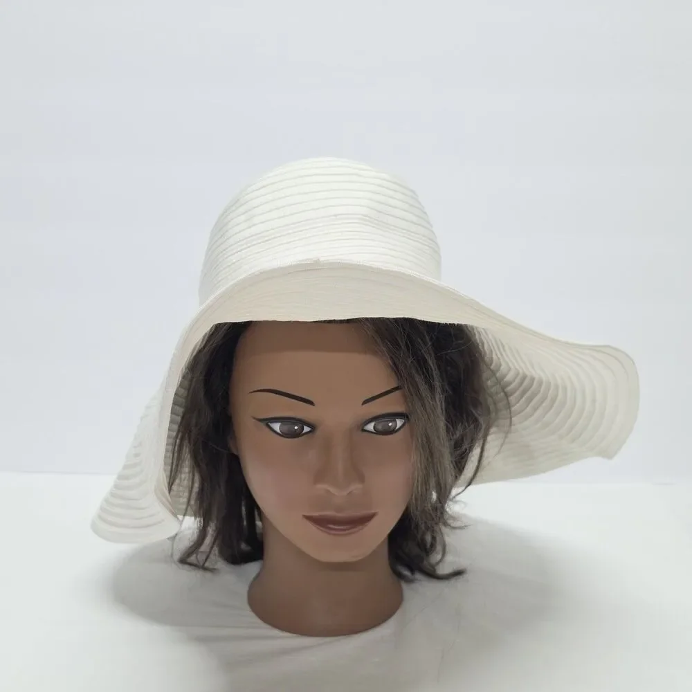 Eric Javits New York Floppy Hat Sun Wide Brim Packable Womens White Woven Travel - Picture 4 of 9